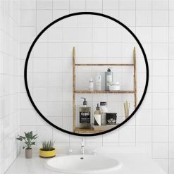 32" Round Wall-mounted Mirror, For Bathroom, Bedroom, Entrance, Powder Room - Black
