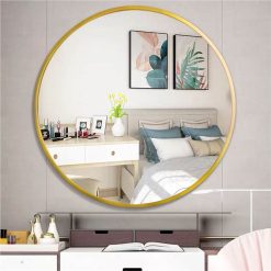32" Round Wall-mounted Mirror, For Bathroom, Bedroom, Entrance, Powder Room - Gold -NEWTRAL Sales Shop 32 quot Wall Circle Mirror Large Round Gold Farmhouse Circular Mirror for Wall Decor Big Bathroom Make Up Vanity Mirror Entryway Mirror 461242 4