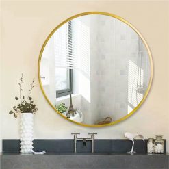 32" Round Wall-mounted Mirror, For Bathroom, Bedroom, Entrance, Powder Room - Gold