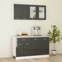 4 Piece Kitchen Cabinet Set With Worktop High Gloss Grey