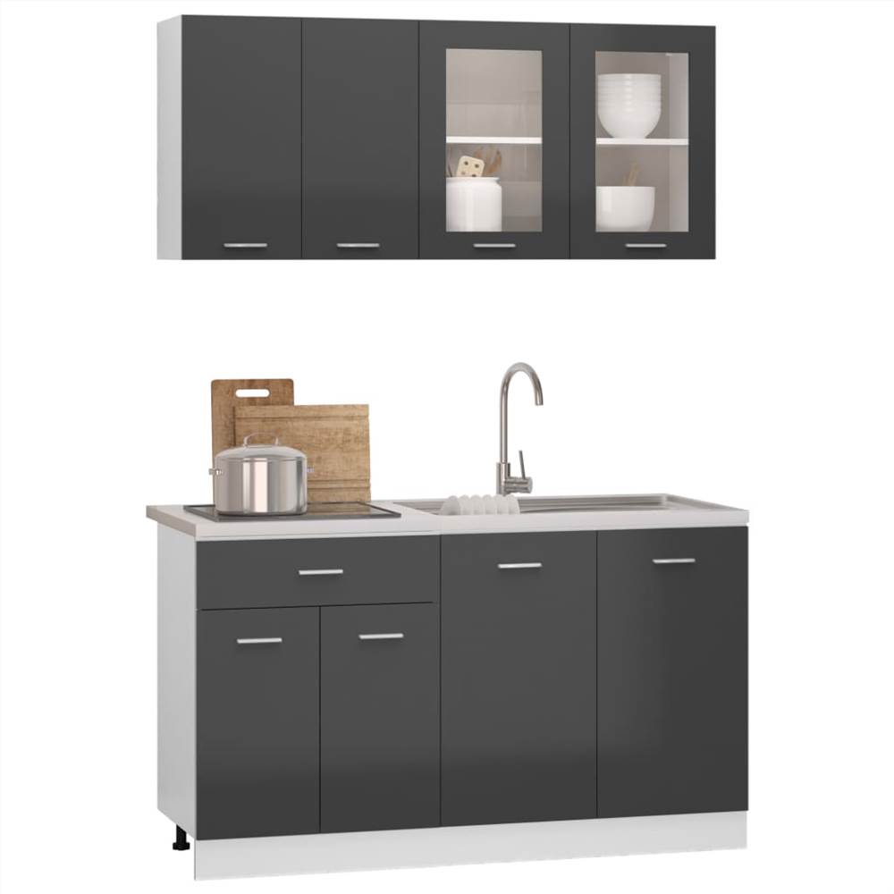 4 Piece Kitchen Cabinet Set with Worktop High Gloss Grey 4 Piece Kitchen Cabinet Set With Worktop High Gloss Grey -NEWTRAL Sales Shop 4 Piece Kitchen Cabinet Set with Worktop High Gloss Grey 511879 2