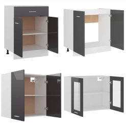 4 Piece Kitchen Cabinet Set With Worktop High Gloss Grey 4 4 Piece Kitchen Cabinet Set With Worktop High Gloss Grey -NEWTRAL Sales Shop 4 Piece Kitchen Cabinet Set with Worktop High Gloss Grey 511879 4