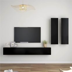 4 Piece TV Cabinet Set Black Chipboard