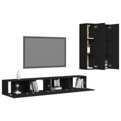 4 Piece TV Cabinet Set Black Chipboard -NEWTRAL Sales Shop 4 Piece TV Cabinet Set Black Chipboard 482347 2