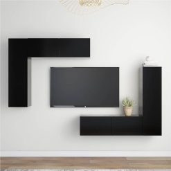 4 Piece TV Cabinet Set Black Chipboard