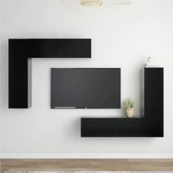 4 Piece TV Cabinet Set Black Chipboard
