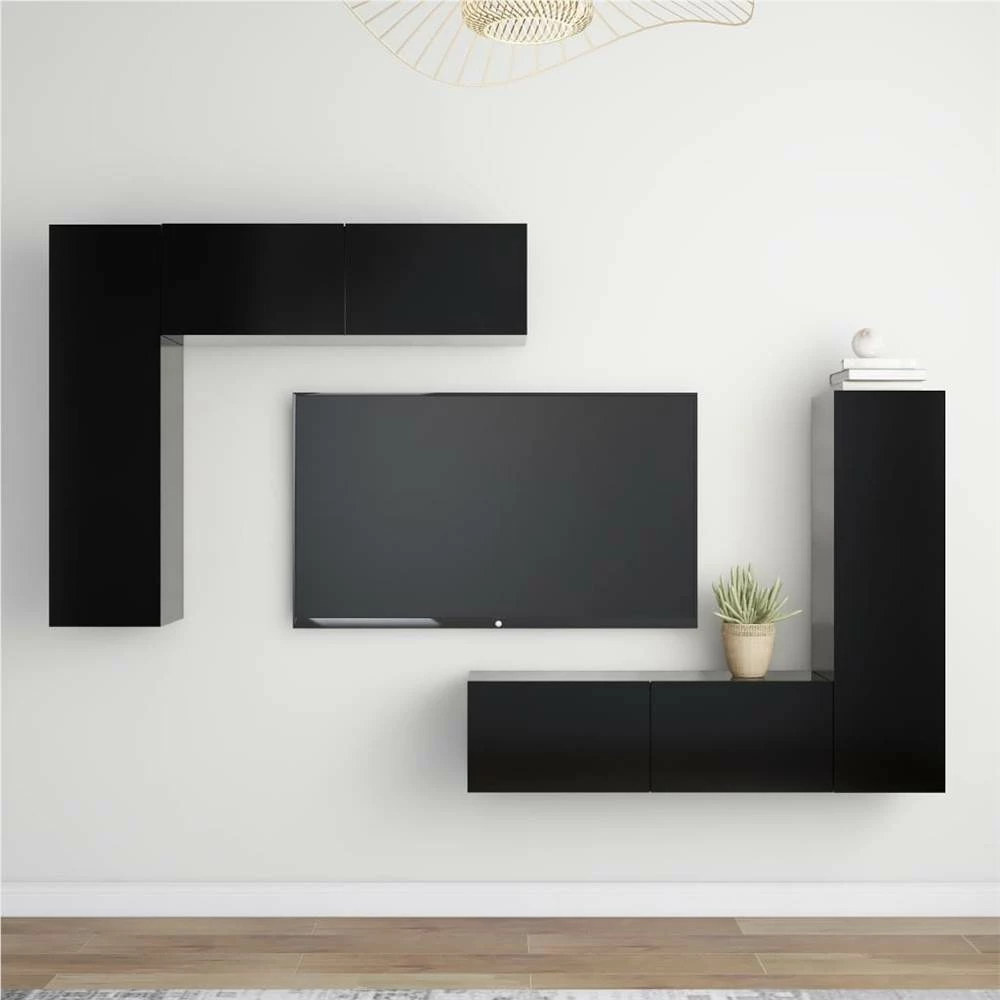 4 Piece TV Cabinet Set Black Chipboard 1 4 Piece TV Cabinet Set Black Chipboard