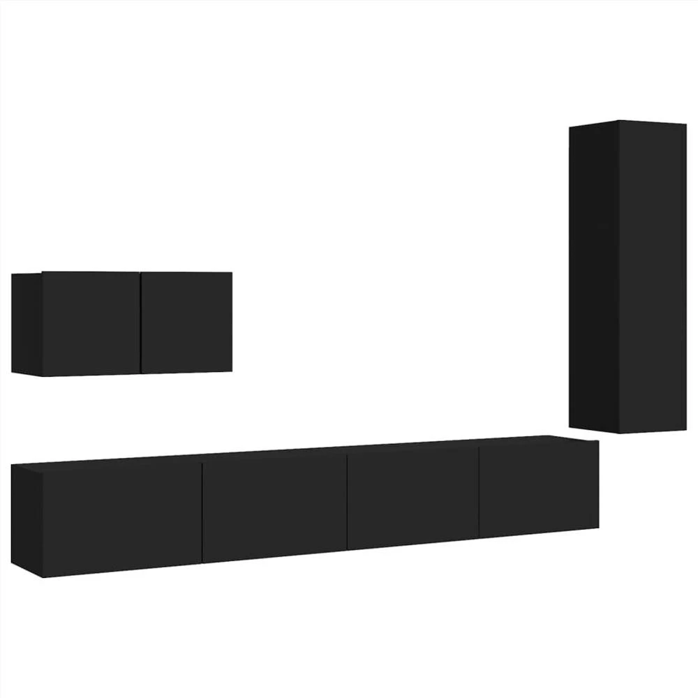 4 Piece TV Cabinet Set Black Chipboard 2 4 Piece TV Cabinet Set Black Chipboard - Image 2