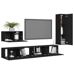 4 Piece TV Cabinet Set Black Chipboard -NEWTRAL Sales Shop 4 Piece TV Cabinet Set Black Chipboard 483391 2