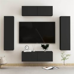 4 Piece TV Cabinet Set Black Chipboard