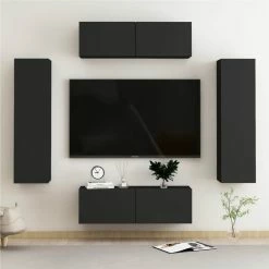 4 Piece TV Cabinet Set Black Chipboard