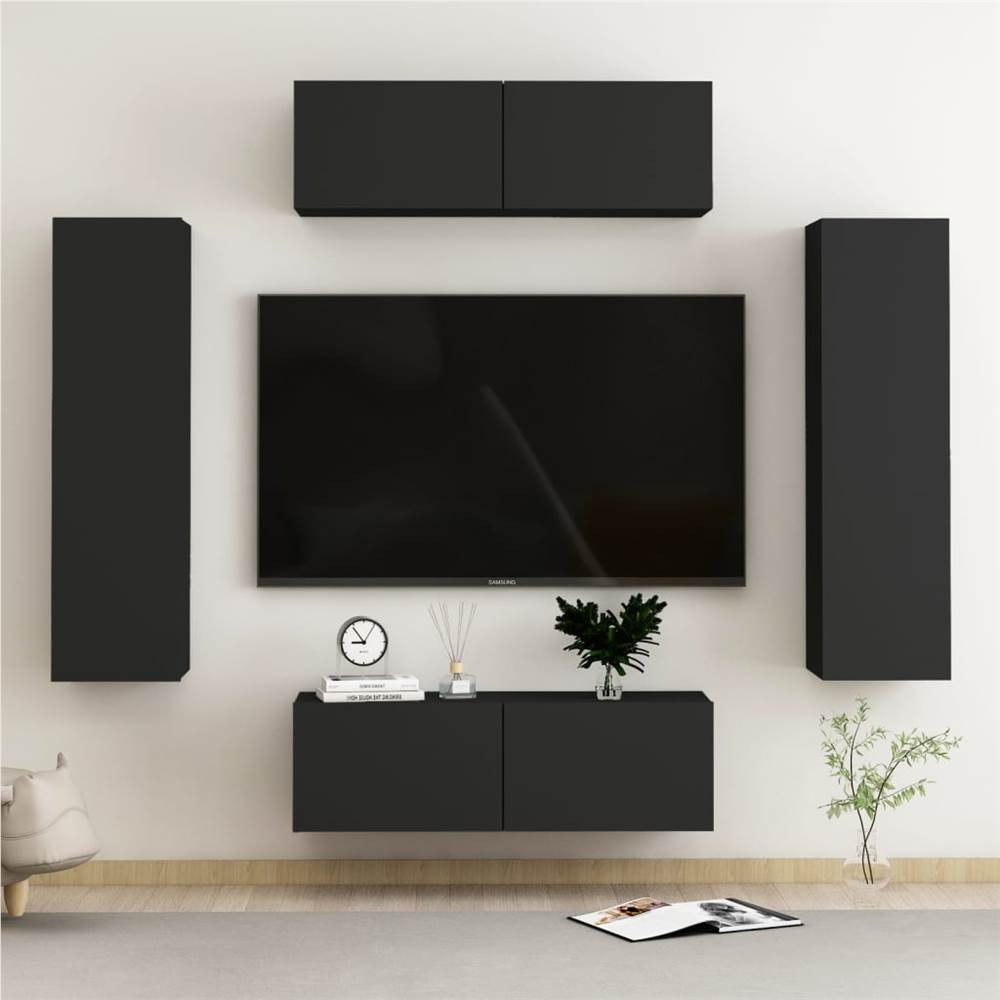 4 Piece TV Cabinet Set Black Chipboard 4 Piece TV Cabinet Set Black Chipboard -NEWTRAL Sales Shop 4 Piece TV Cabinet Set Black Chipboard 483460 0