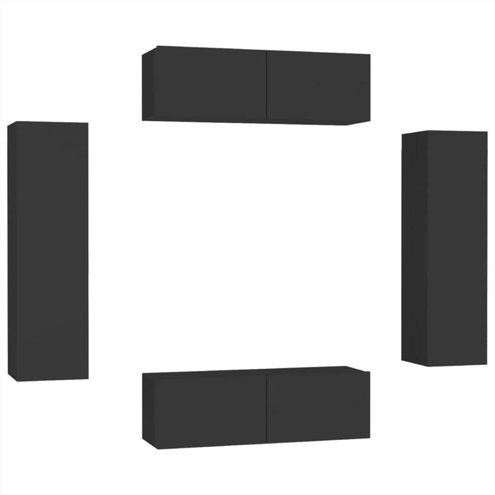 4 Piece TV Cabinet Set Black Chipboard 4 Piece TV Cabinet Set Black Chipboard -NEWTRAL Sales Shop 4 Piece TV Cabinet Set Black Chipboard 483460 1