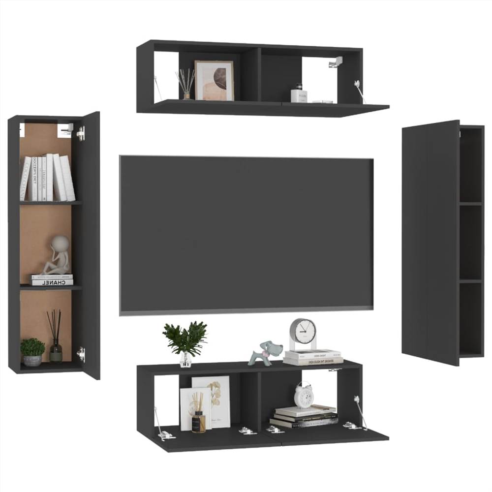 4 Piece TV Cabinet Set Black Chipboard 4 Piece TV Cabinet Set Black Chipboard -NEWTRAL Sales Shop 4 Piece TV Cabinet Set Black Chipboard 483460 2