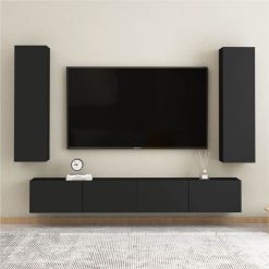 4 Piece TV Cabinet Set Black Chipboard