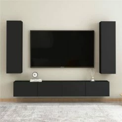 4 Piece TV Cabinet Set Black Chipboard