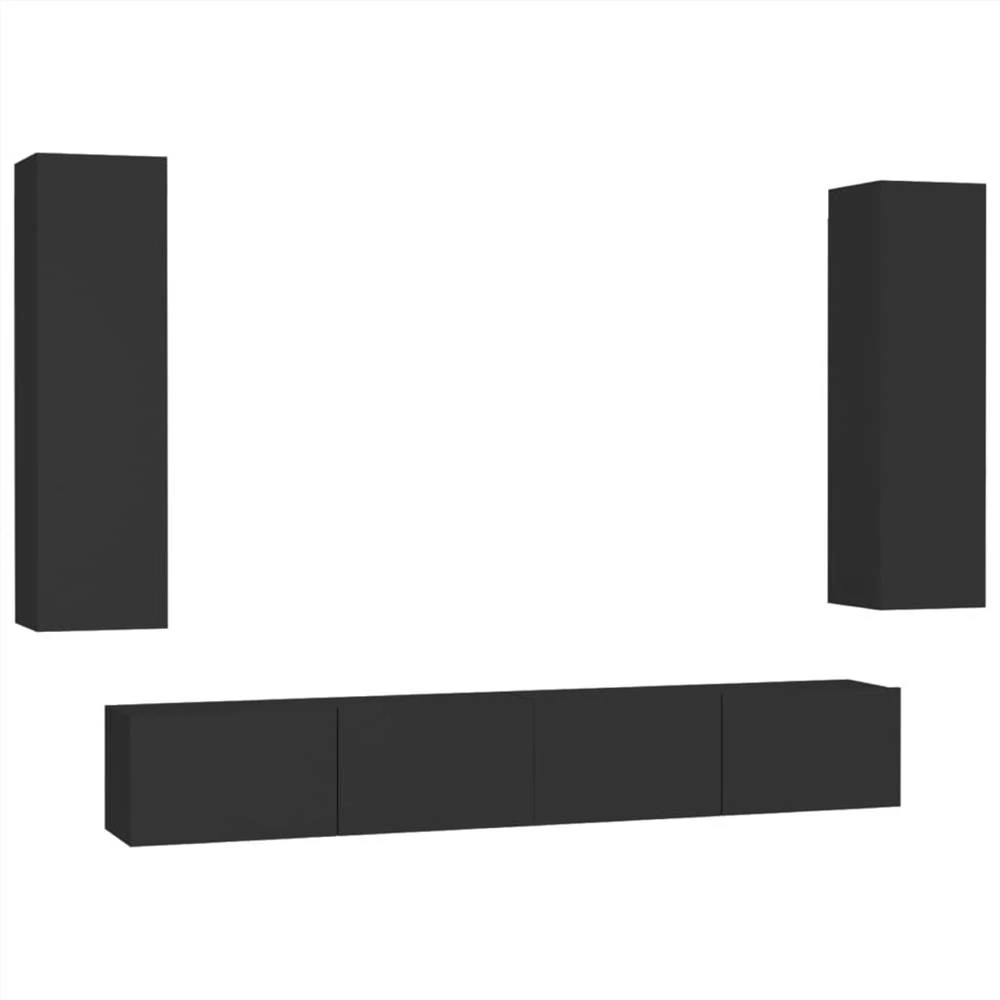 4 Piece TV Cabinet Set Black Chipboard 2 4 Piece TV Cabinet Set Black Chipboard - Image 2