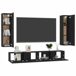 4 Piece TV Cabinet Set Black Chipboard 8 4 Piece TV Cabinet Set Black Chipboard -NEWTRAL Sales Shop 4 Piece TV Cabinet Set Black Chipboard 483526 2