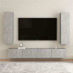 4 Piece TV Cabinet Set Concrete Grey Chipboard