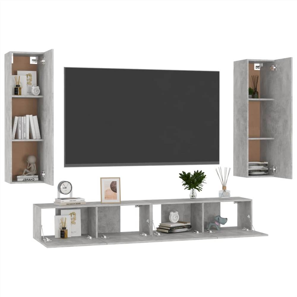 4 Piece TV Cabinet Set Concrete Grey Chipboard 4 Piece TV Cabinet Set Concrete Grey Chipboard -NEWTRAL Sales Shop 4 Piece TV Cabinet Set Concrete Grey Chipboard 483291 2