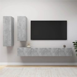 4 Piece TV Cabinet Set Concrete Grey Chipboard