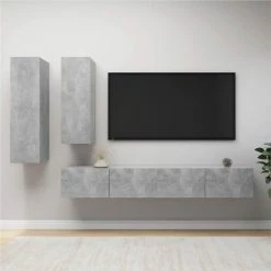 4 Piece TV Cabinet Set Concrete Grey Chipboard