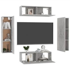 4 Piece TV Cabinet Set Concrete Grey Chipboard -NEWTRAL Sales Shop 4 Piece TV Cabinet Set Concrete Grey Chipboard 483325 2