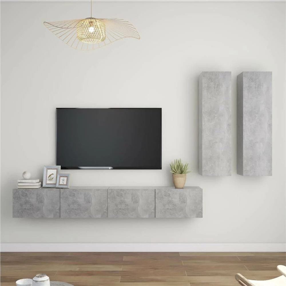 4 Piece TV Cabinet Set Concrete Grey Chipboard 1 4 Piece TV Cabinet Set Concrete Grey Chipboard