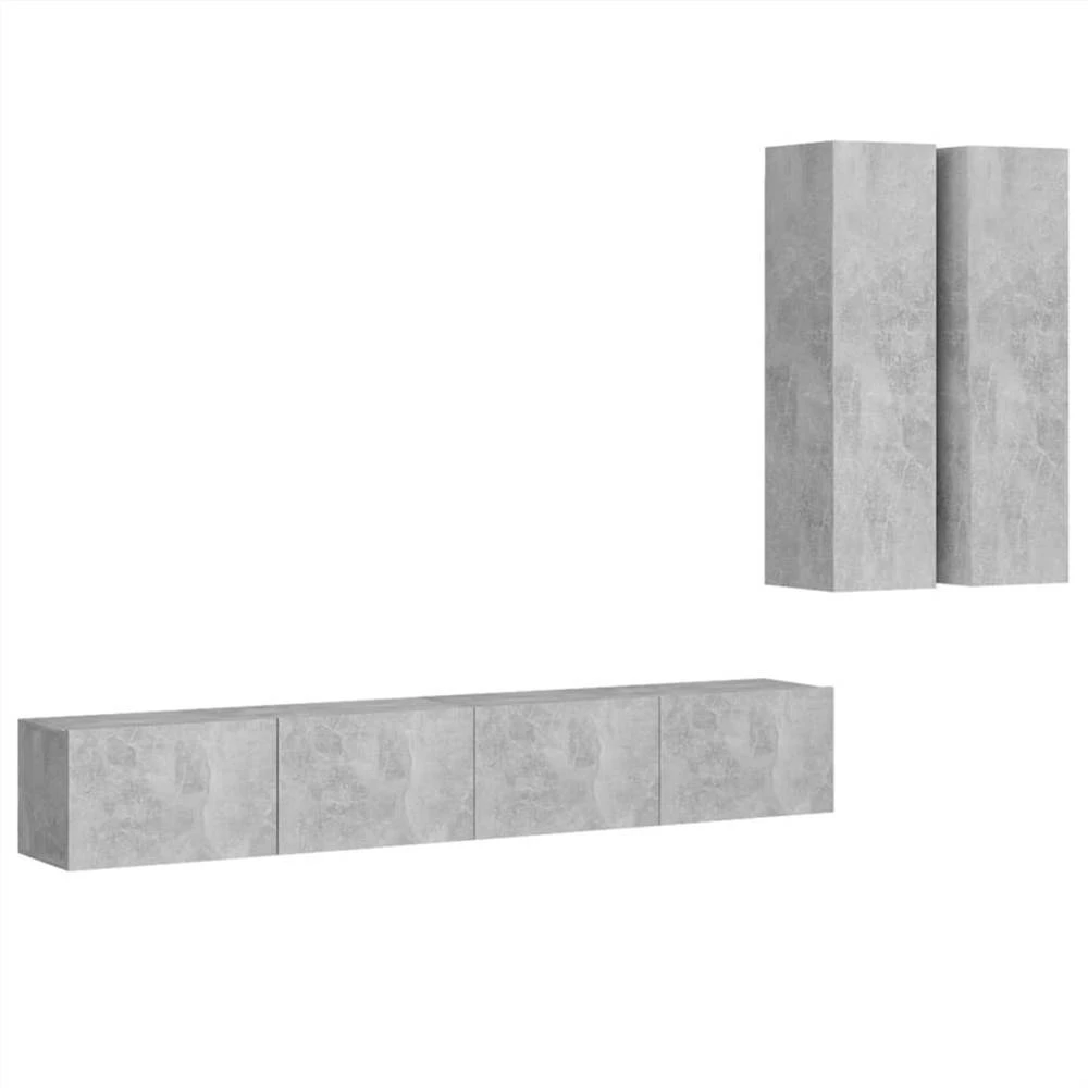 4 Piece TV Cabinet Set Concrete Grey Chipboard 2 4 Piece TV Cabinet Set Concrete Grey Chipboard - Image 2