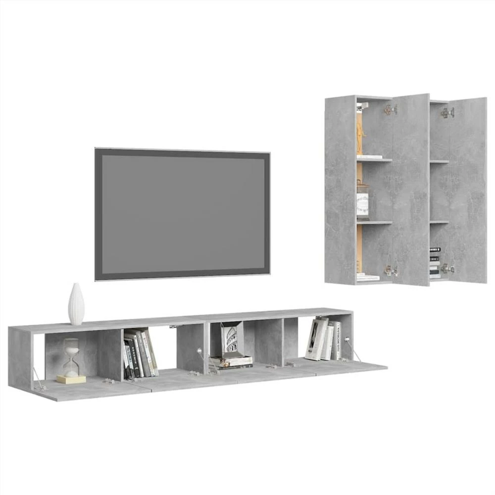 4 Piece TV Cabinet Set Concrete Grey Chipboard 3 4 Piece TV Cabinet Set Concrete Grey Chipboard - Image 3