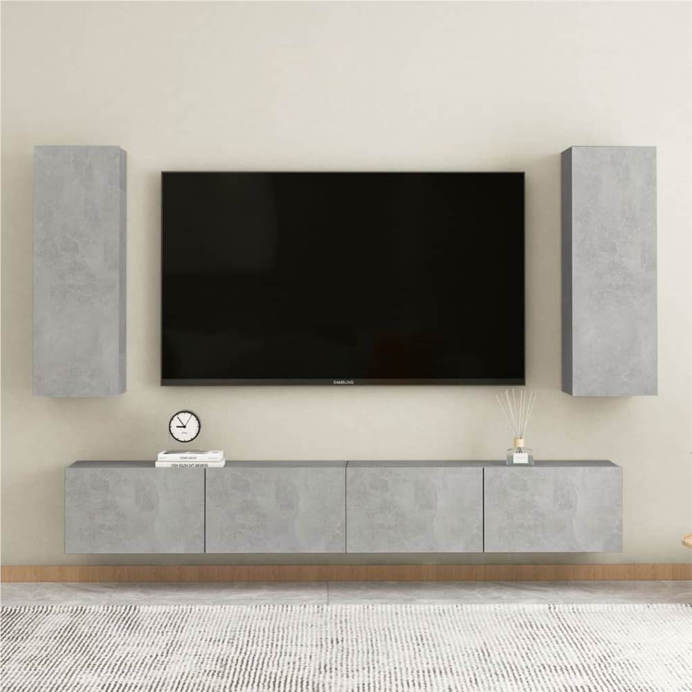 4 Piece TV Cabinet Set Concrete Grey Chipboard 4 Piece TV Cabinet Set Concrete Grey Chipboard -NEWTRAL Sales Shop 4 Piece TV Cabinet Set Concrete Grey Chipboard 483470 0