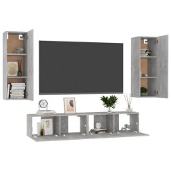 4 Piece TV Cabinet Set Concrete Grey Chipboard 2 4 Piece TV Cabinet Set Concrete Grey Chipboard -NEWTRAL Sales Shop 4 Piece TV Cabinet Set Concrete Grey Chipboard 483470 2