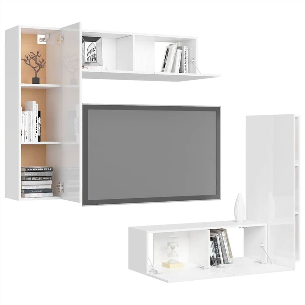 4 Piece TV Cabinet Set High Gloss White Chipboard 4 Piece TV Cabinet Set High Gloss White Chipboard -NEWTRAL Sales Shop 4 Piece TV Cabinet Set High Gloss White Chipboard 482528 2