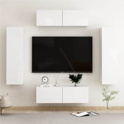 4 Piece TV Cabinet Set High Gloss White Chipboard