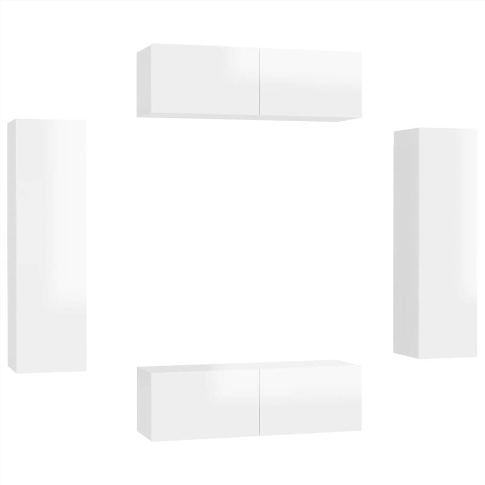 4 Piece TV Cabinet Set High Gloss White Chipboard 4 Piece TV Cabinet Set High Gloss White Chipboard -NEWTRAL Sales Shop 4 Piece TV Cabinet Set High Gloss White Chipboard 483379 1