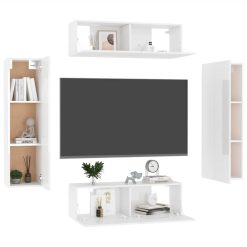 4 Piece TV Cabinet Set High Gloss White Chipboard 2 4 Piece TV Cabinet Set High Gloss White Chipboard -NEWTRAL Sales Shop 4 Piece TV Cabinet Set High Gloss White Chipboard 483379 2