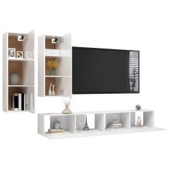 4 Piece TV Cabinet Set High Gloss White Chipboard 2 4 Piece TV Cabinet Set High Gloss White Chipboard -NEWTRAL Sales Shop 4 Piece TV Cabinet Set High Gloss White Chipboard 483530 2