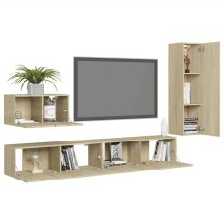 4 Piece TV Cabinet Set Sonoma Oak Chipboard -NEWTRAL Sales Shop 4 Piece TV Cabinet Set Sonoma Oak Chipboard 482453 2