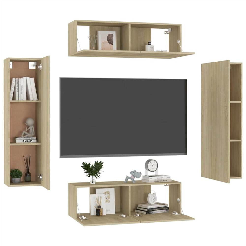 4 Piece TV Cabinet Set Sonoma Oak Chipboard 4 Piece TV Cabinet Set Sonoma Oak Chipboard -NEWTRAL Sales Shop 4 Piece TV Cabinet Set Sonoma Oak Chipboard 483342 2