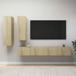 4 Piece TV Cabinet Set Sonoma Oak Chipboard