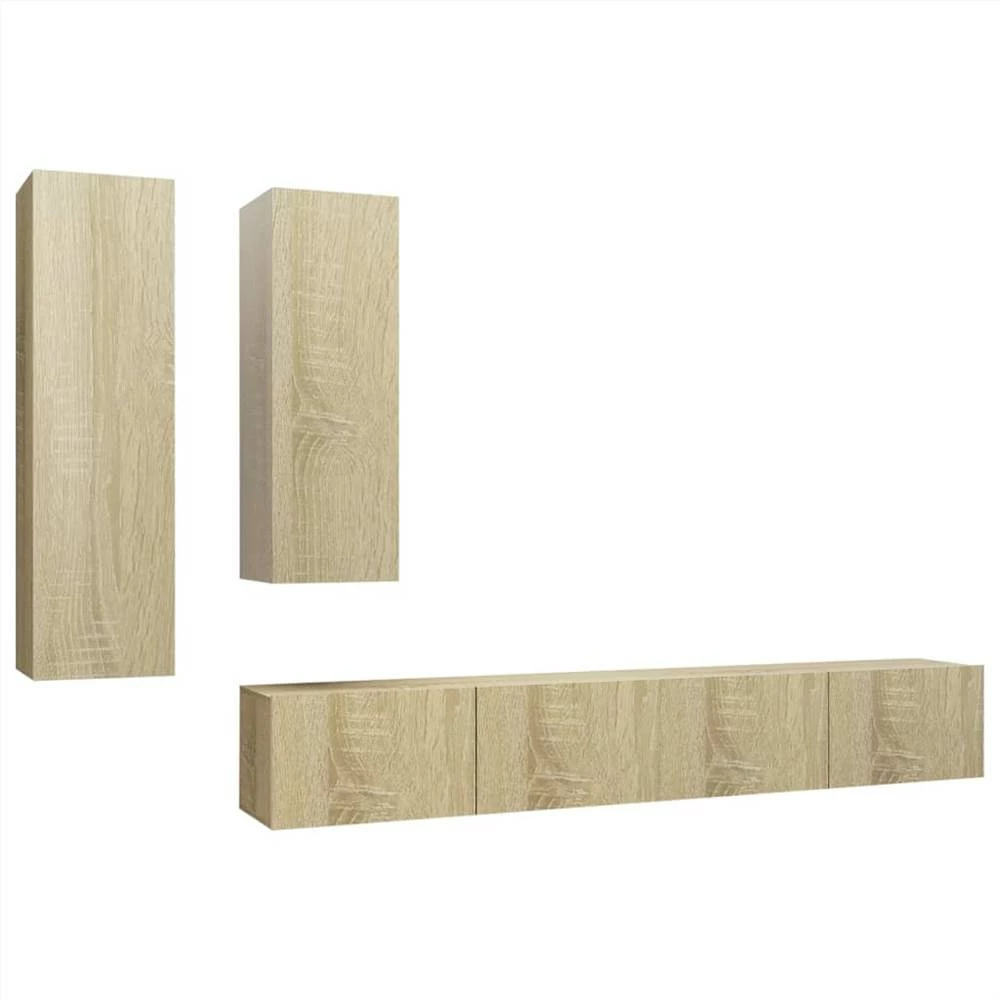 4 Piece TV Cabinet Set Sonoma Oak Chipboard 2 4 Piece TV Cabinet Set Sonoma Oak Chipboard - Image 2