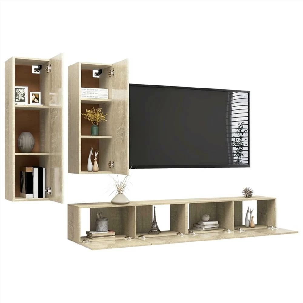 4 Piece TV Cabinet Set Sonoma Oak Chipboard 3 4 Piece TV Cabinet Set Sonoma Oak Chipboard - Image 3