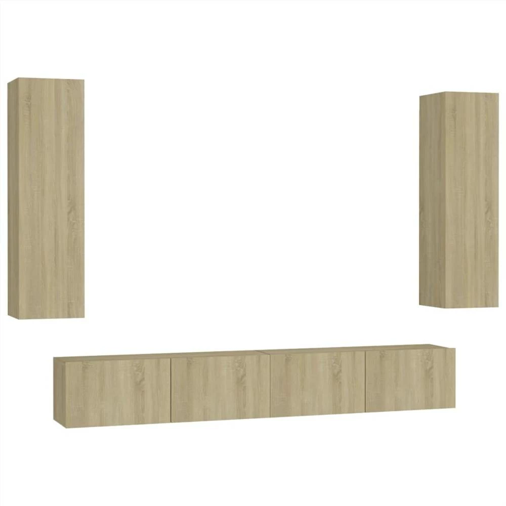 4 Piece TV Cabinet Set Sonoma Oak Chipboard 2 4 Piece TV Cabinet Set Sonoma Oak Chipboard - Image 2