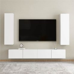 4 Piece TV Cabinet Set White Chipboard