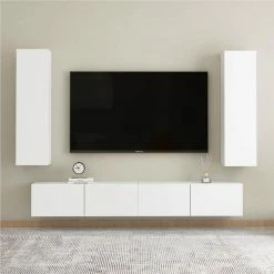4 Piece TV Cabinet Set White Chipboard