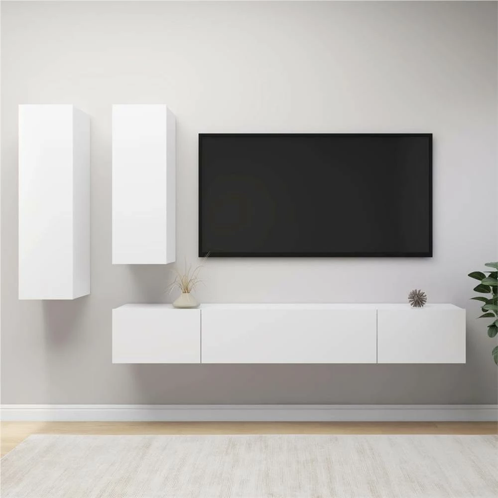 4 Piece TV Cabinet Set White Chipboard 1 4 Piece TV Cabinet Set White Chipboard