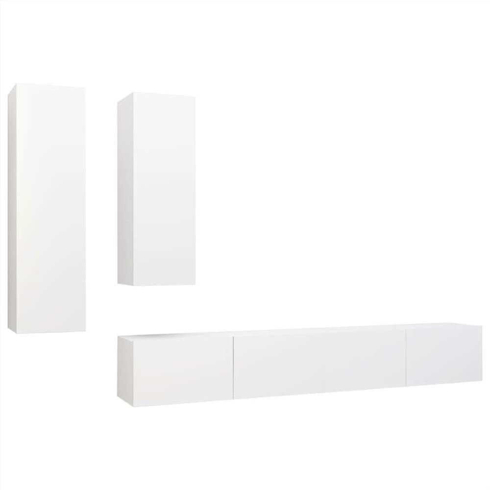 4 Piece TV Cabinet Set White Chipboard 2 4 Piece TV Cabinet Set White Chipboard - Image 2
