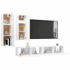 4 Piece TV Cabinet Set White Chipboard 8 4 Piece TV Cabinet Set White Chipboard -NEWTRAL Sales Shop 4 Piece TV Cabinet Set White Chipboard 483197 2