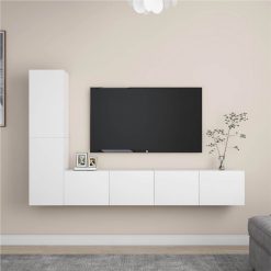 4 Piece TV Cabinet Set White Chipboard