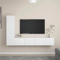 4 Piece TV Cabinet Set White Chipboard